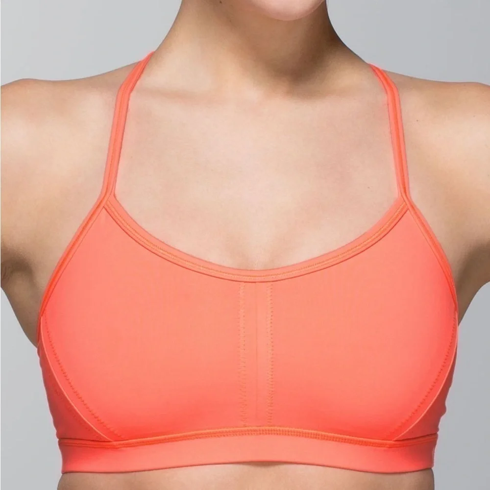 Lululemon Breathe Easy Sports Bra Size 4 Coral Orange Strappy Back Yoga